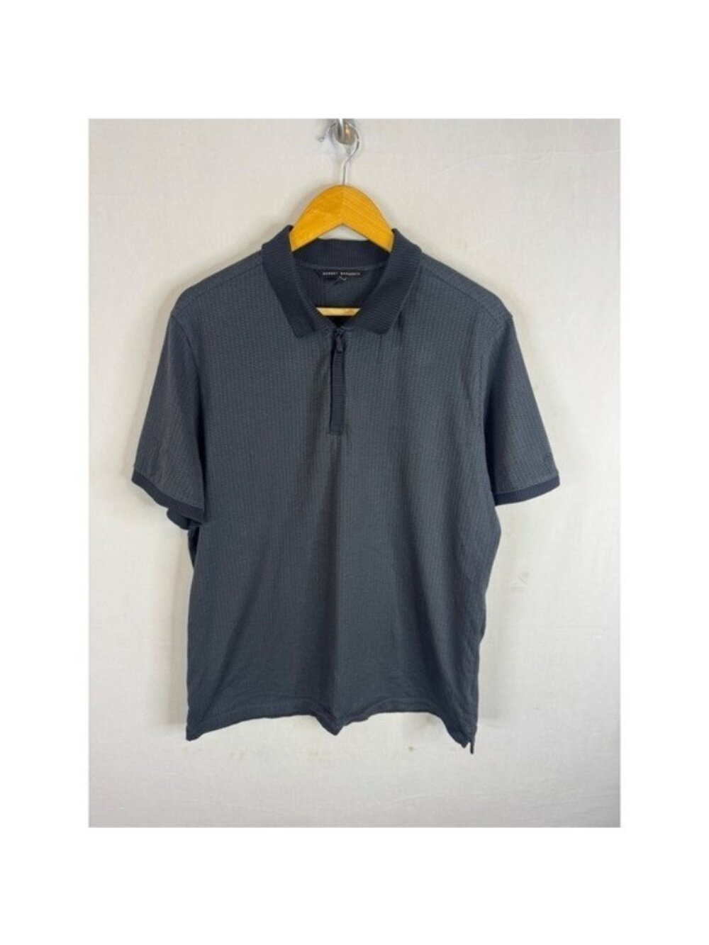 Robert Barakett Whistler SS Covered Placket Zip Polo Gray Cotton L RB51084